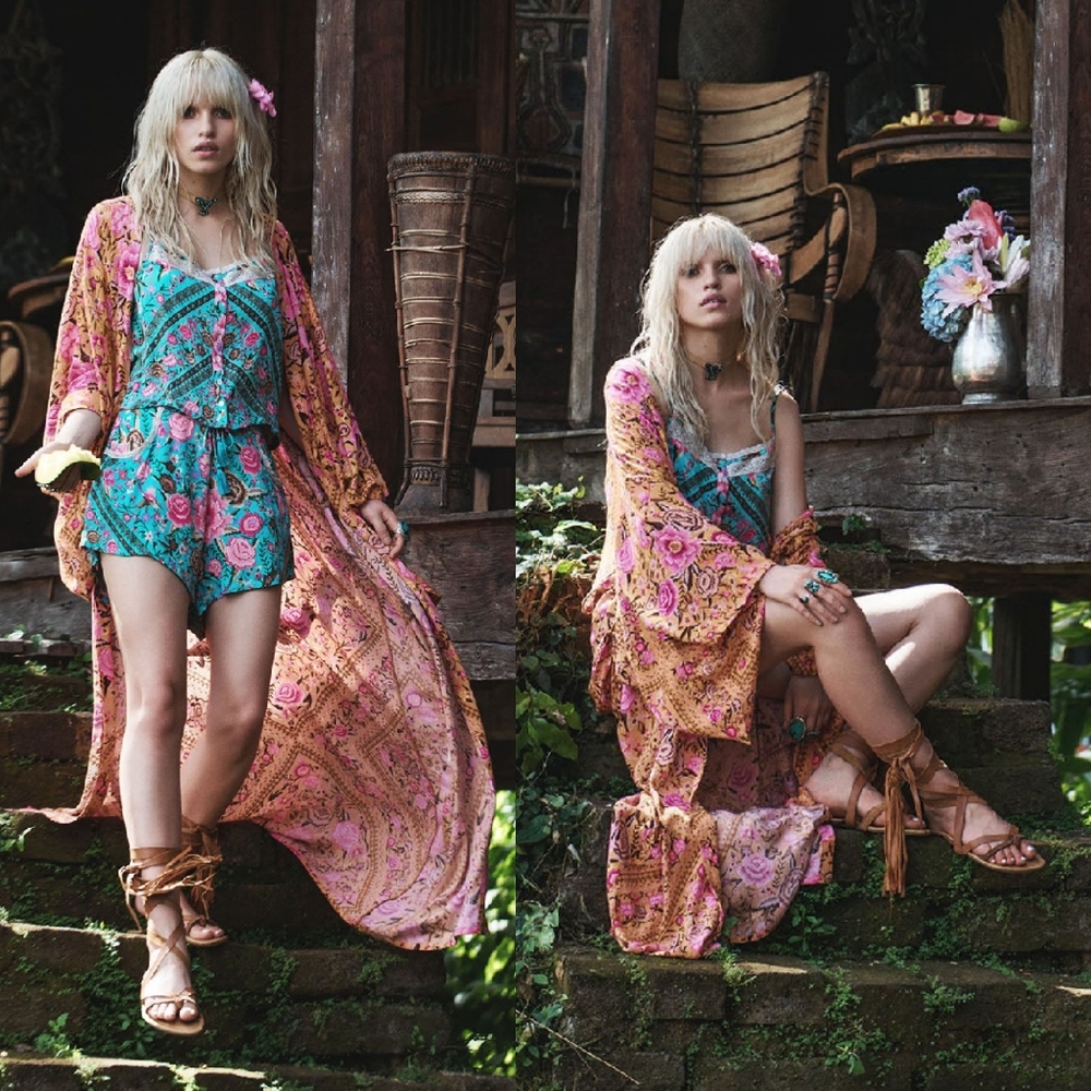 Spell Designs Amber Babushka Kimono Duster Orange Pink Robe Wildflower Unicorn! View 2